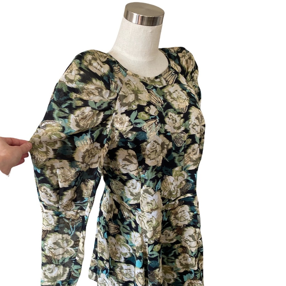 H&M Teal/Blk/Metallic Floral Brocade L/S Mini Dress with Puff Sleeves/Sz 10/EUC! - Picture 5 of 11